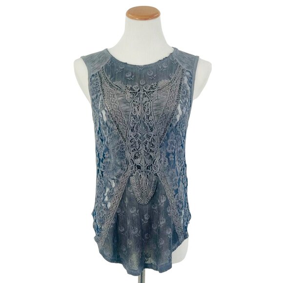 Free People Gray Lace Overlay Sleeveless Top - Picture 2 of 16